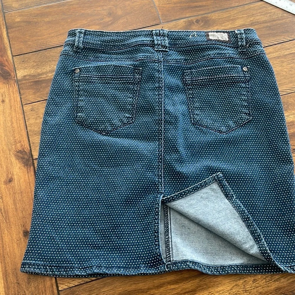 Earl Jean mini Skirt Womens 8 Navy Blue Polka Dot A Line Front Zip light stretch